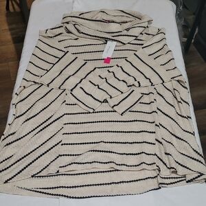 Catherine Malandrino Cowl Neck Long Sleeve Sweater 2x Oatmeal With Black Stripes